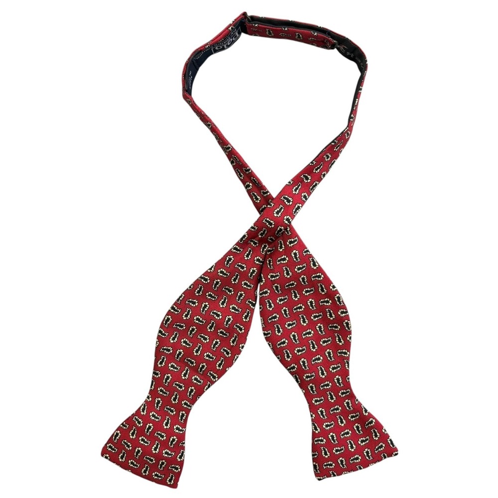 Polo Ralph Lauren‎ 100% Silk Bow Tie Mens Red Paisley Hand Made Italy 2.5"
